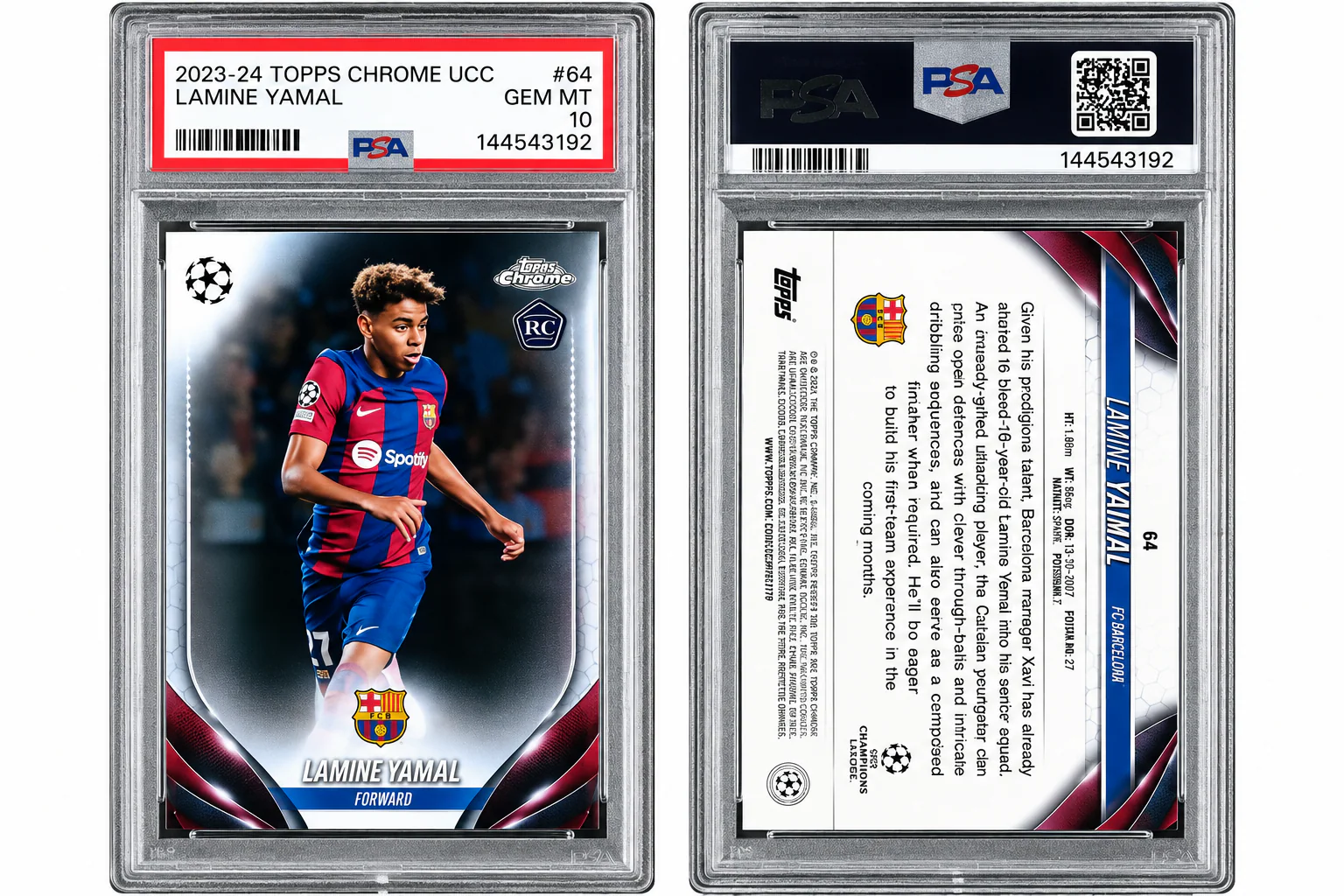 Lamine Yamal · Topps Chrome UCC · PSA 10