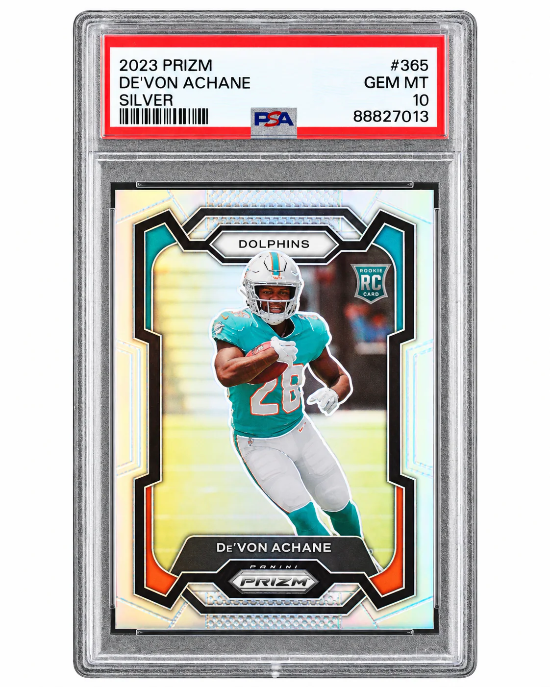 De'Von Achane · Panini Prizm Silver RC · PSA 10