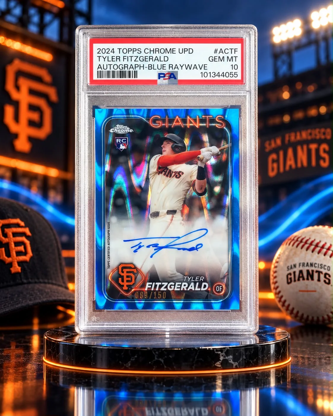 Tyler Fitzgerald · Blue RayWave Auto /150 · PSA 10